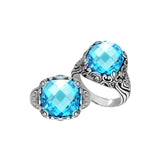 Sterling Silver Handcrafted Blue Topaz Quartz Ornate Statement Ring
